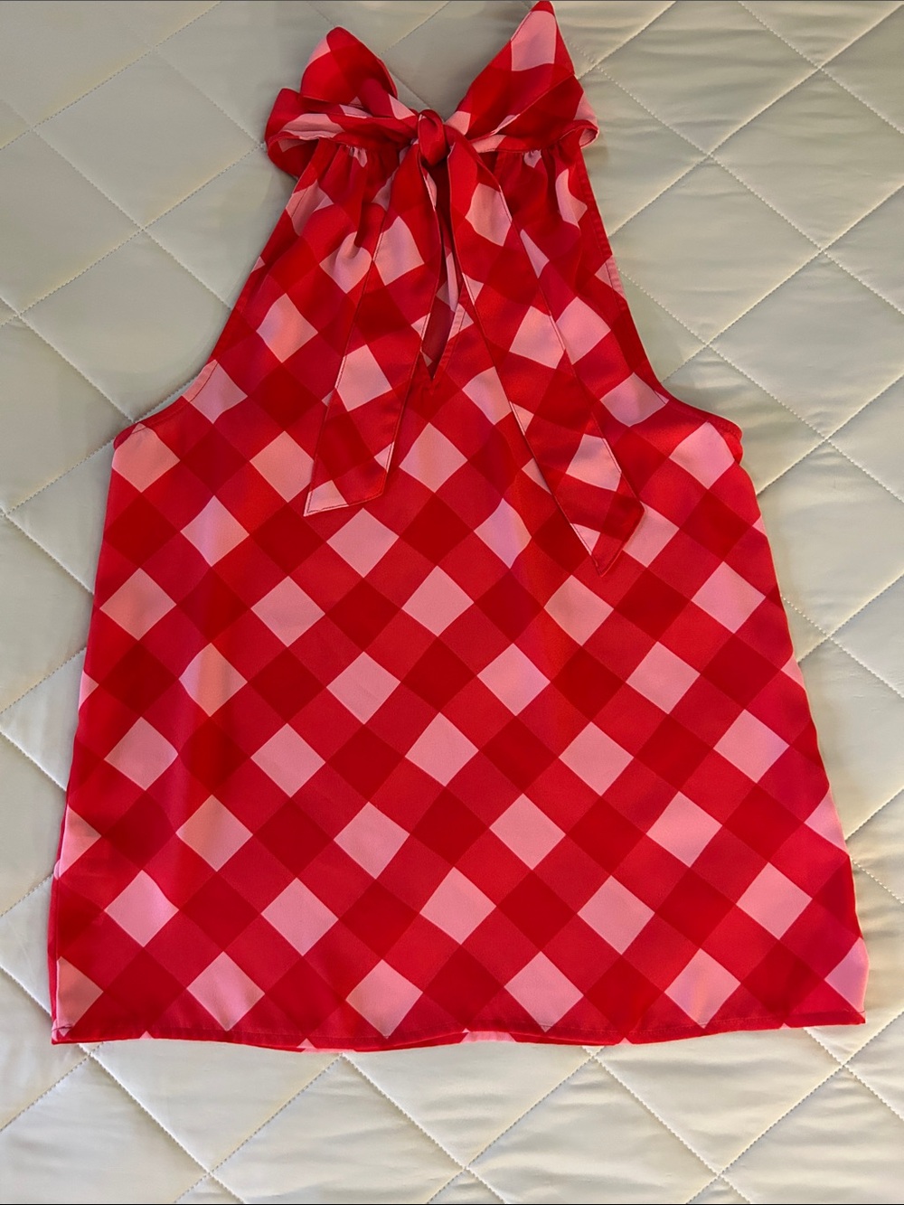 J. Crew Red and Pink Check Halter Tie-Neck Camisole